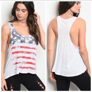 Popular Basics American Flag Racerback Tank Top Size Large